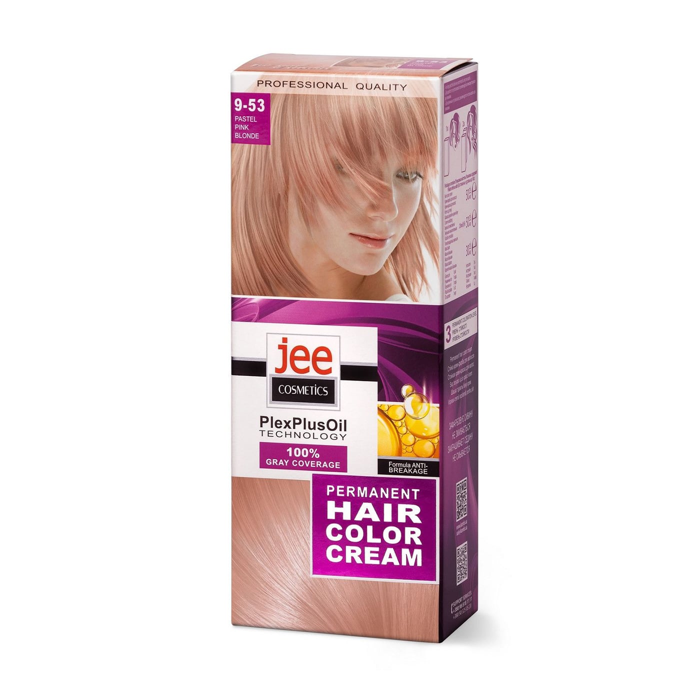 Стійка крем-фарба для волосся Jee Cosmetics Permanent Hair Color Cream 9-53 Пастельний рожевий блонд, 115 мл